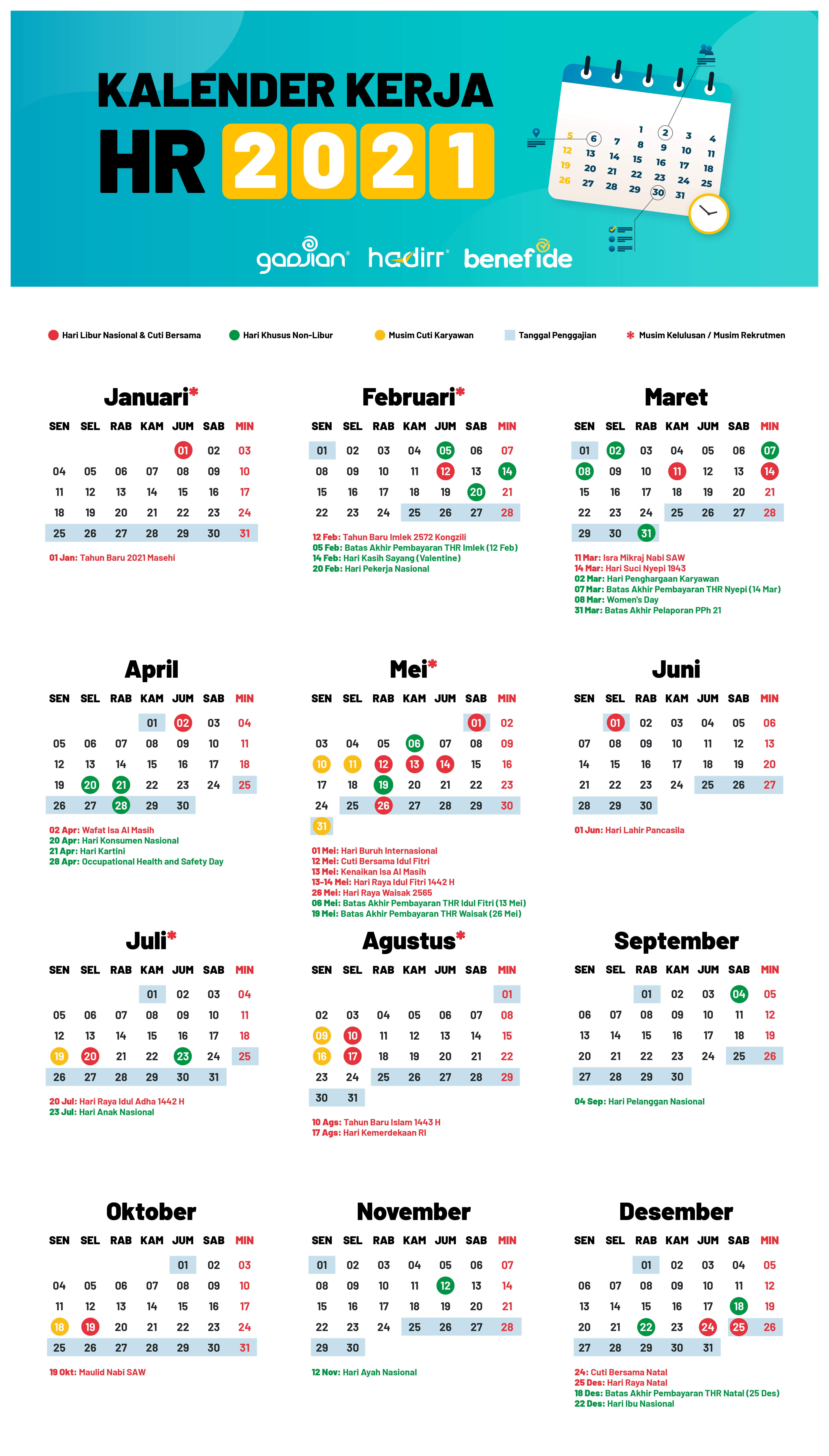 Kalender Hr 2021 Lengkap Dengan Jadwal Libur Dan Cuti Massal Karyawan Update Blog Gadjian