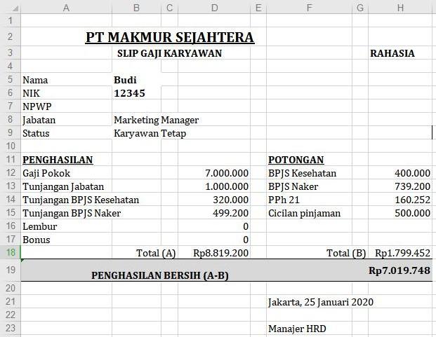 Contoh slip gaji excel