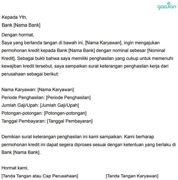 contoh surat keterangan penghasilan