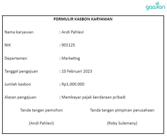 contoh form kasbon karyawan