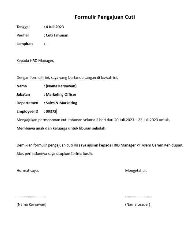 Form cuti manual