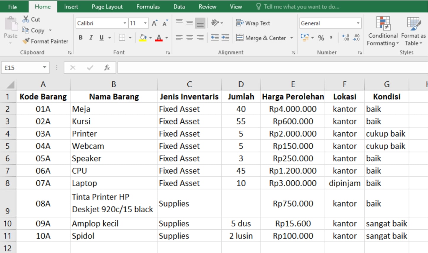 Cara Mudah Membuat Daftar Inventaris Kantor Excel Dengan Template Dan